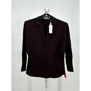 Vince Womens Tie Neck Collar Blouse XS Brown Long Sleeve Relaxed Fit Wool Blend